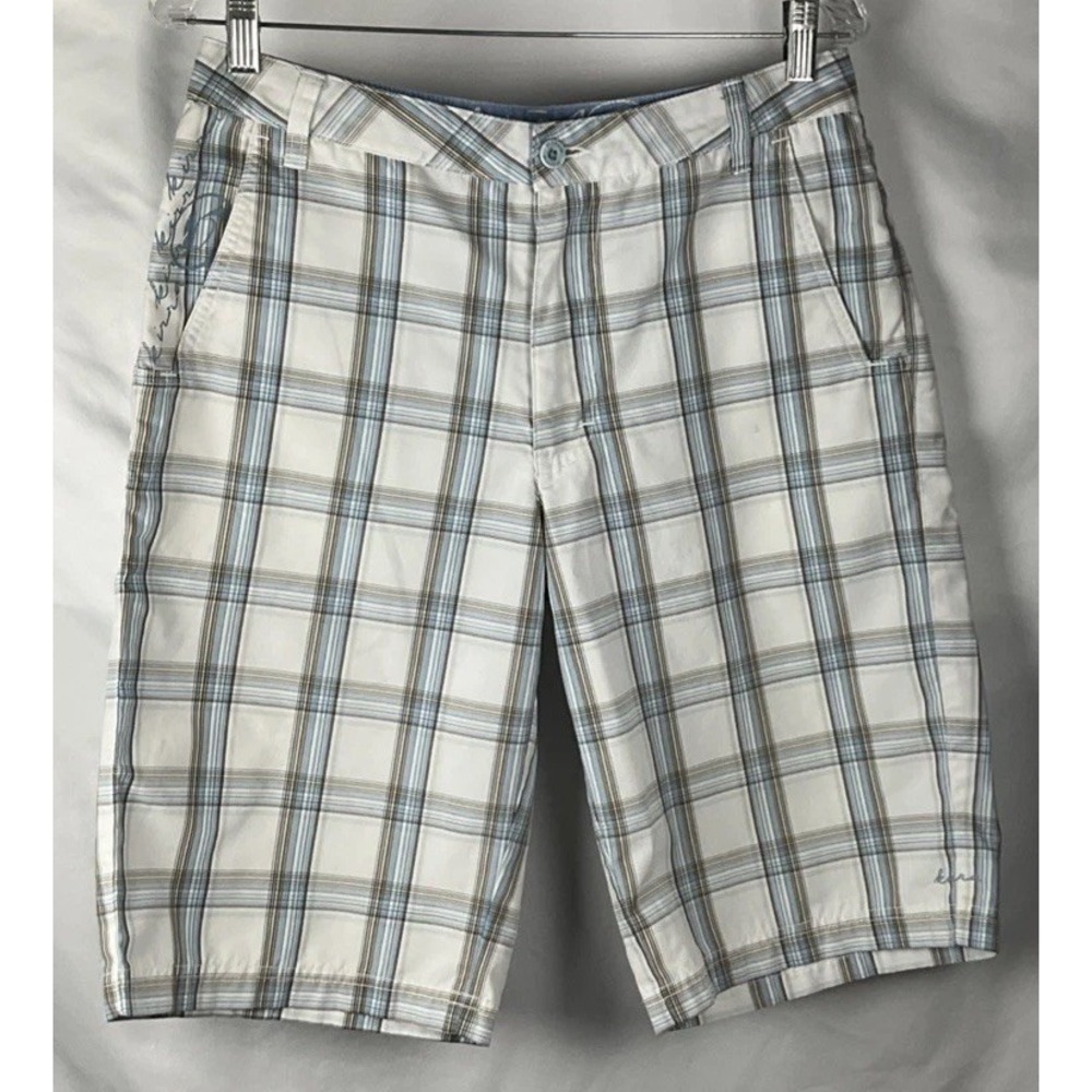 Kirra Men's Size 31 Plaid Board Shorts Blue White Brown 12" Inseam‎ Beach Summer